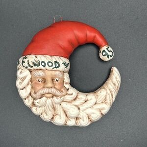 Santa Beard Christmas Ornament 1995 Molded Moon Ceramic Hand Painted Elwood